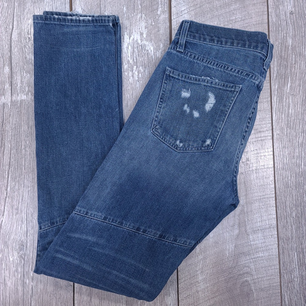 J Brand Bearden Moto Jeans Men Size 32x34 Blue Distressed Slim Ribbed Knee